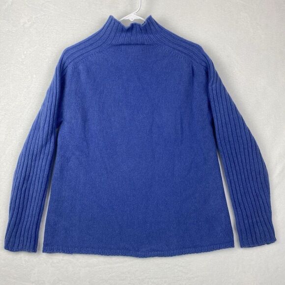 Harley Of Scotland Sweater Womens Medium Blue Mock Neck Extra Fine Merino Wool - Picture 3 of 6